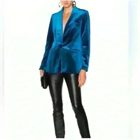 Self Portrait Blue Velvet Shawl Blazer Size Large - Picture 4 of 16
